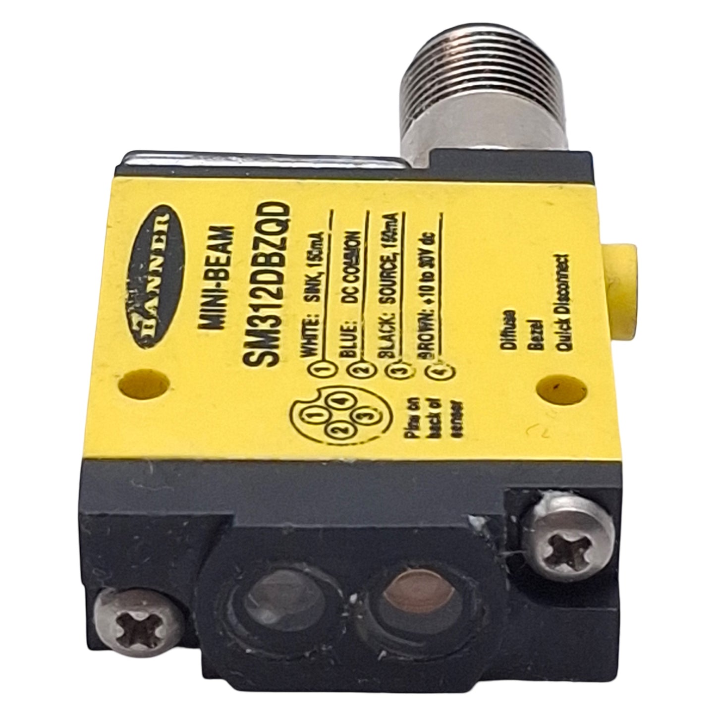 Used Banner SM312DBZQD Photoelectric Sensor NPN/PNP, 300mm Range, 10-30VDC, 4-Pin M12