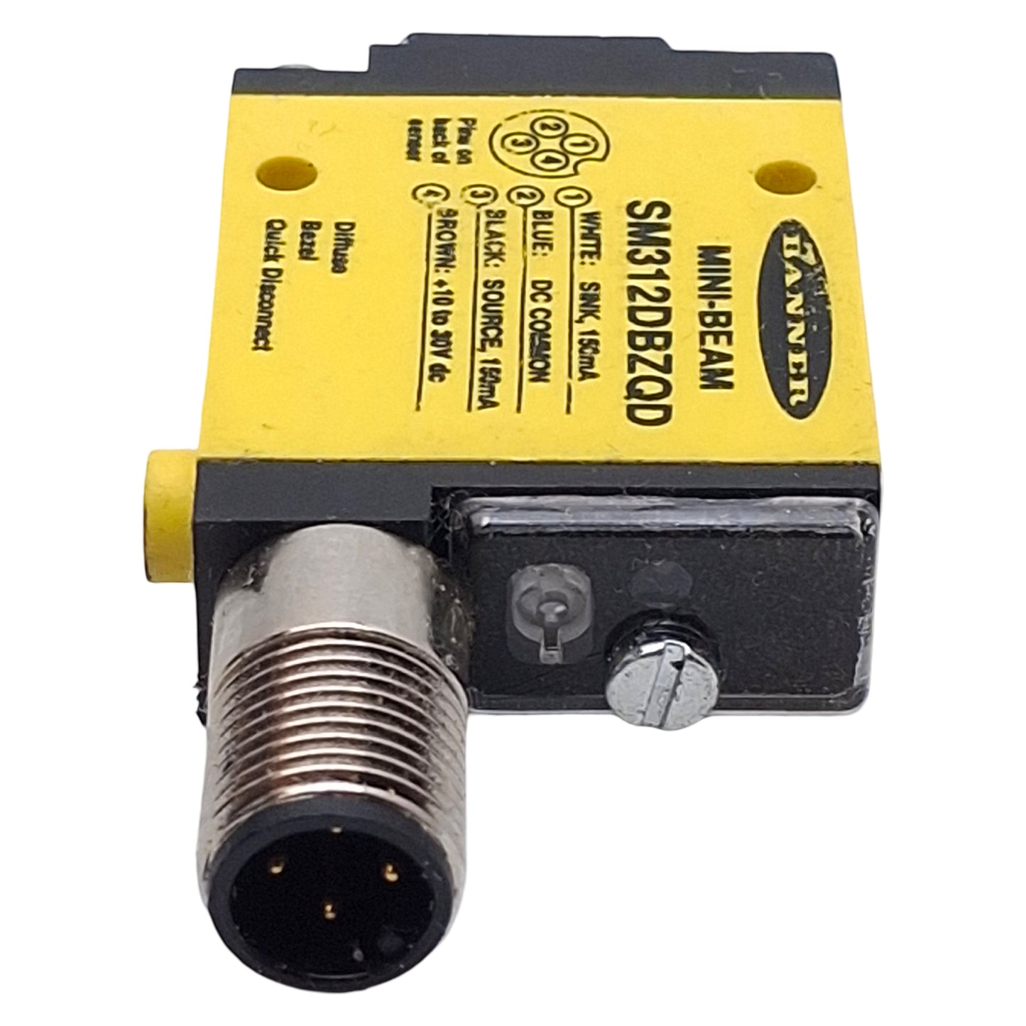 Used Banner SM312DBZQD Photoelectric Sensor NPN/PNP, 300mm Range, 10-30VDC, 4-Pin M12