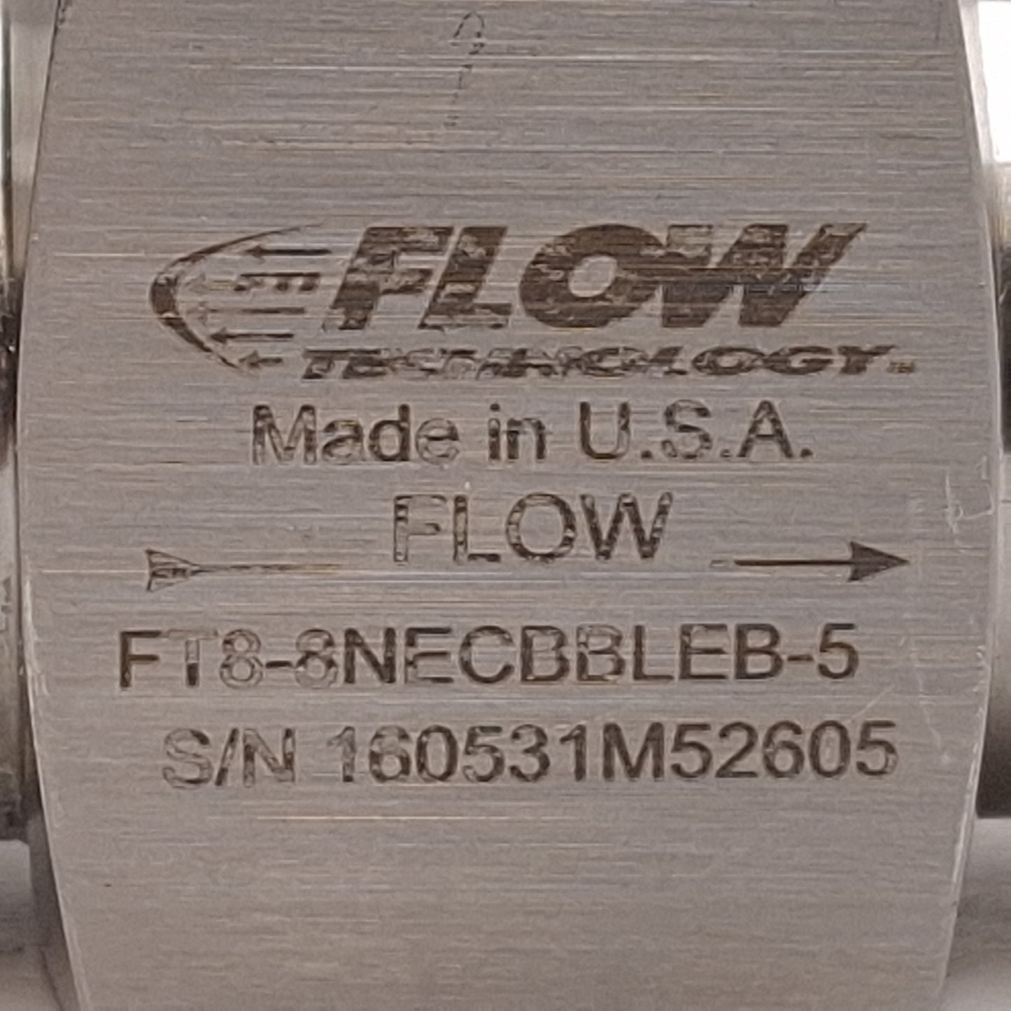 Used FTI FT8-8NECBBLEB-5 Turbine Liquid Flowmeter, 0.75-7.5gpm, 2000Hz, 1/2NPT, 316SS