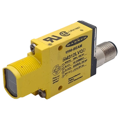 Used Banner SM312LVQD Photoelectric Sensor, NPN/PNP, 5m Range, 10-30VDC, 4-Pin M12