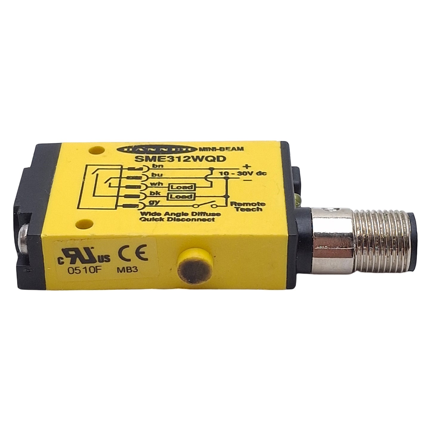 Used Banner SME312WQD Photoelectronic Sensor, NPN/PNP, 130mm Range, 30VDC, 5-Pin M12