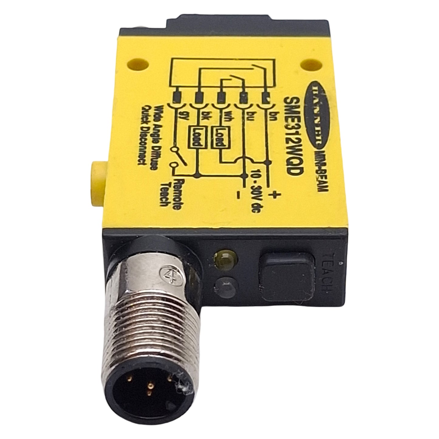 Used Banner SME312WQD Photoelectronic Sensor, NPN/PNP, 130mm Range, 30VDC, 5-Pin M12