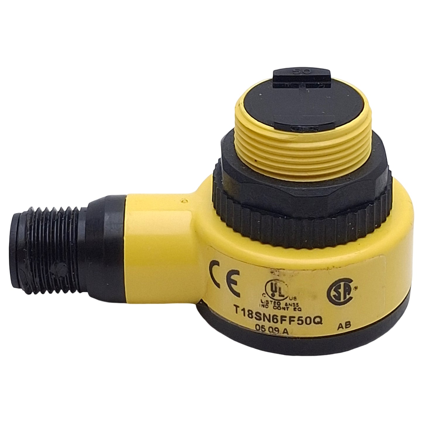 Used Banner T18SN6FF50Q Photoelectronic Sensor, NPN, 50mm Range, 10-30VDC, 4-Pin M12