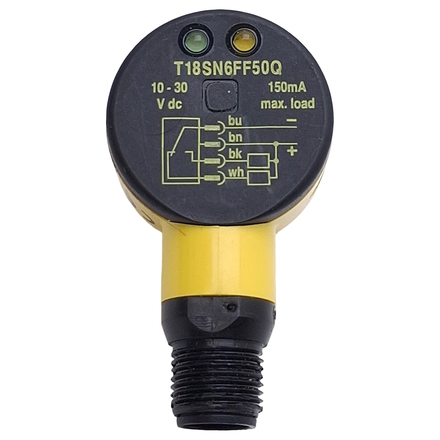 Used Banner T18SN6FF50Q Photoelectronic Sensor, NPN, 50mm Range, 10-30VDC, 4-Pin M12