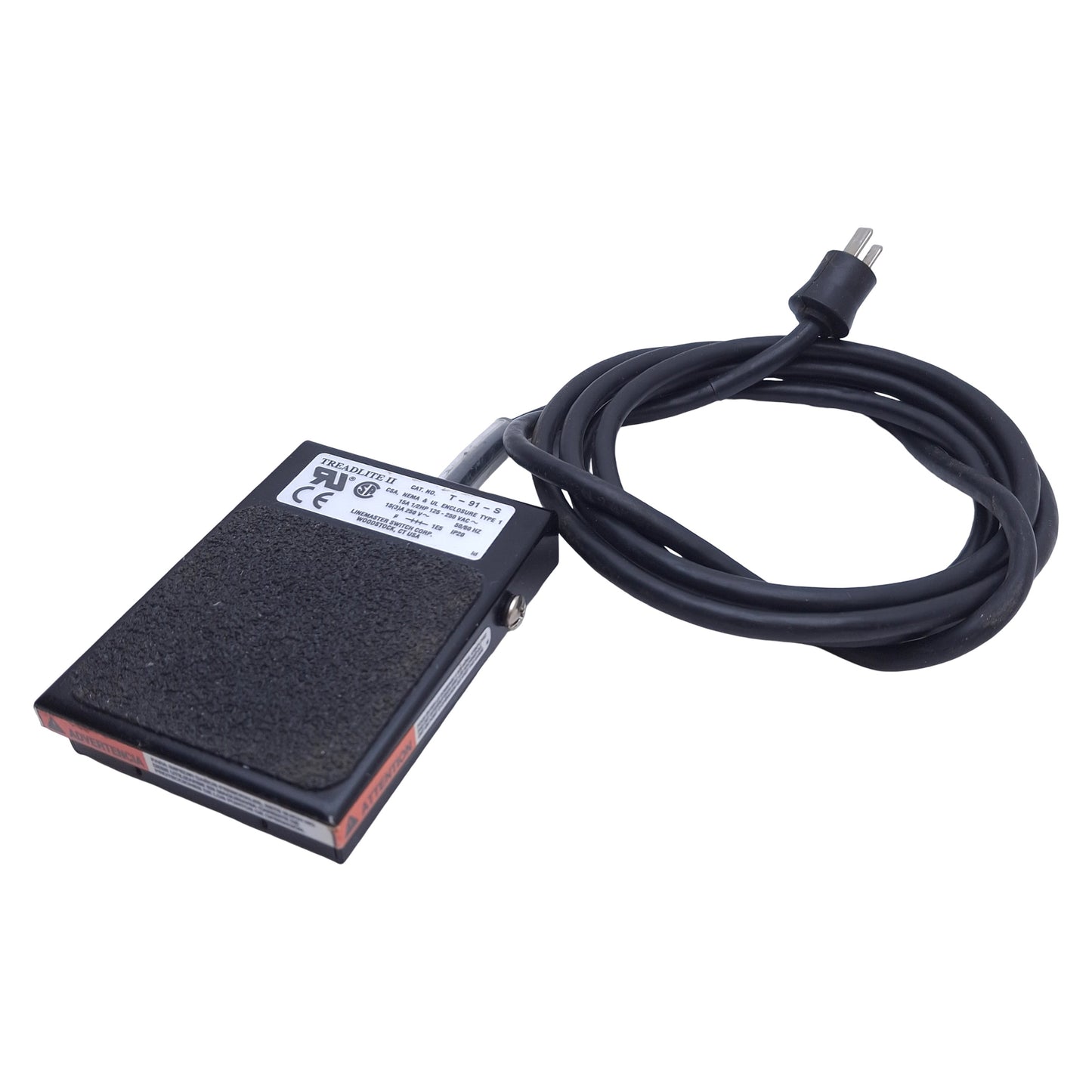 Used Linemaster T-91-S Treadlite II Momentary Foot Pedal Switch 1/2HP, 125-250VAC 15A