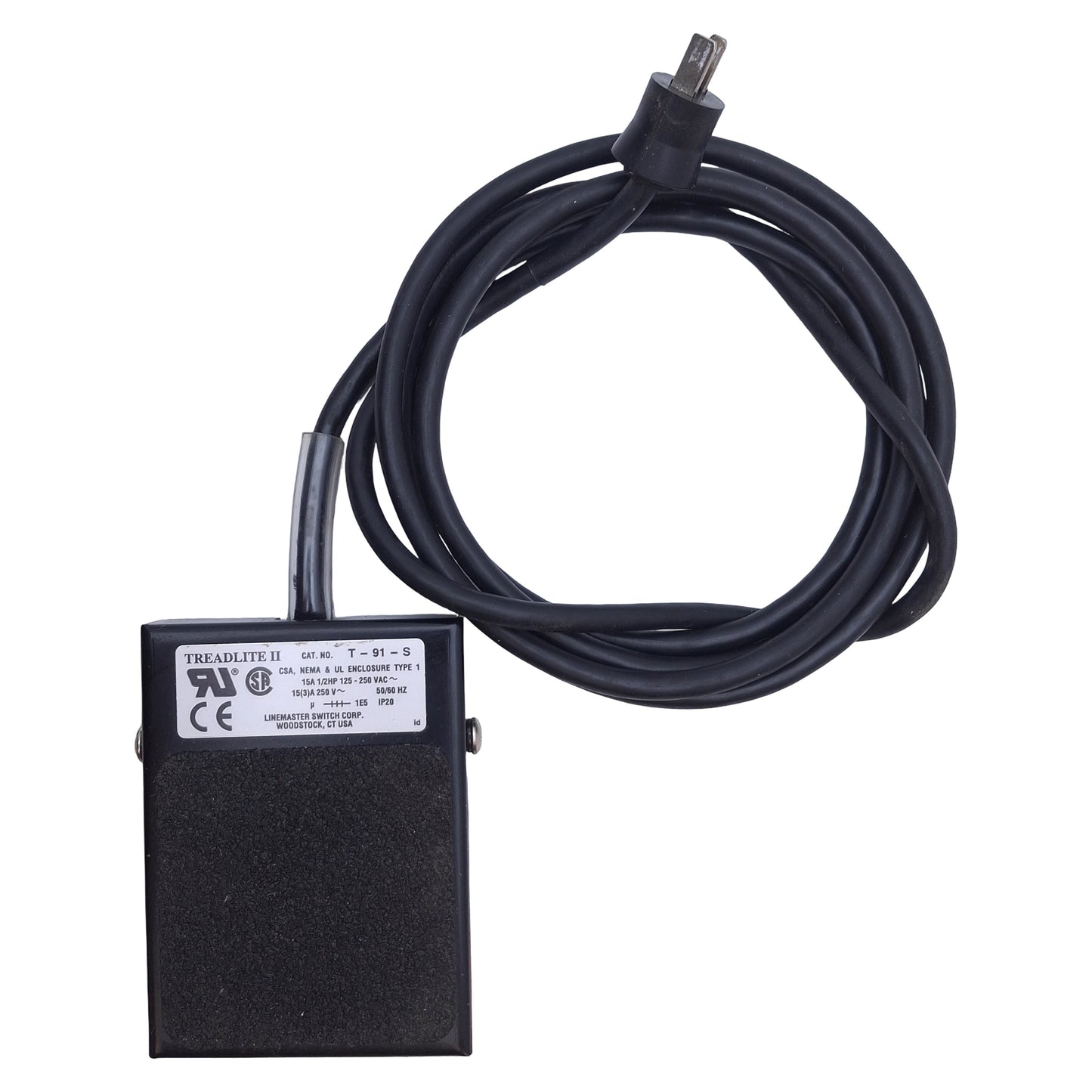 Used Linemaster T-91-S Treadlite II Momentary Foot Pedal Switch 1/2HP, 125-250VAC 15A