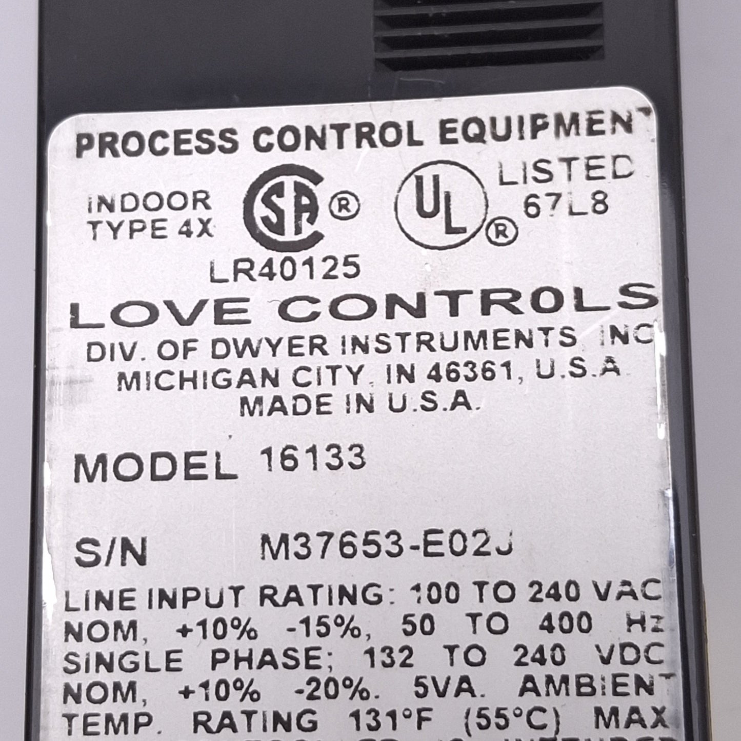 Used LOVE Controls 16133 Microprocessor Temperature Controller, 4-Digit, 100-240VAC