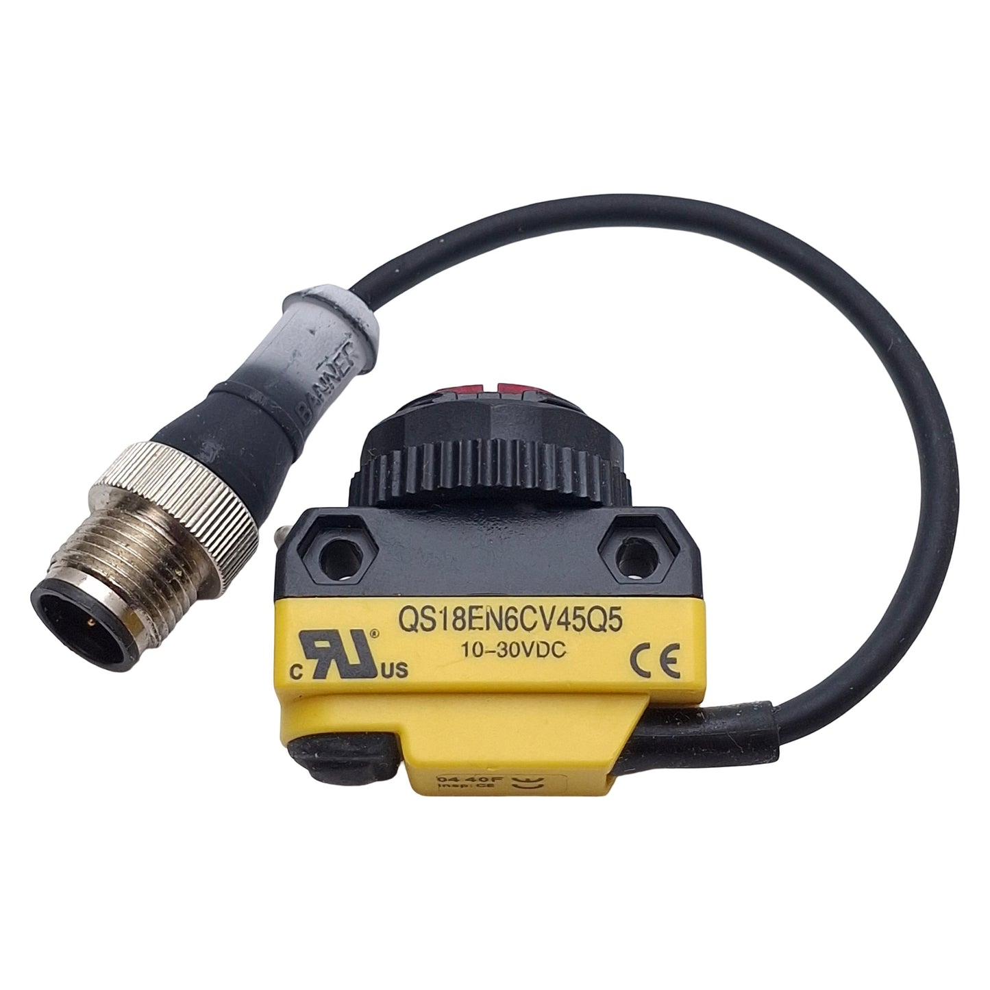 Used Banner QS18EN6CV45Q5 Photoelectronic Sensor NPN, 43mm Range, 10-30VDC, 4-Pin M12