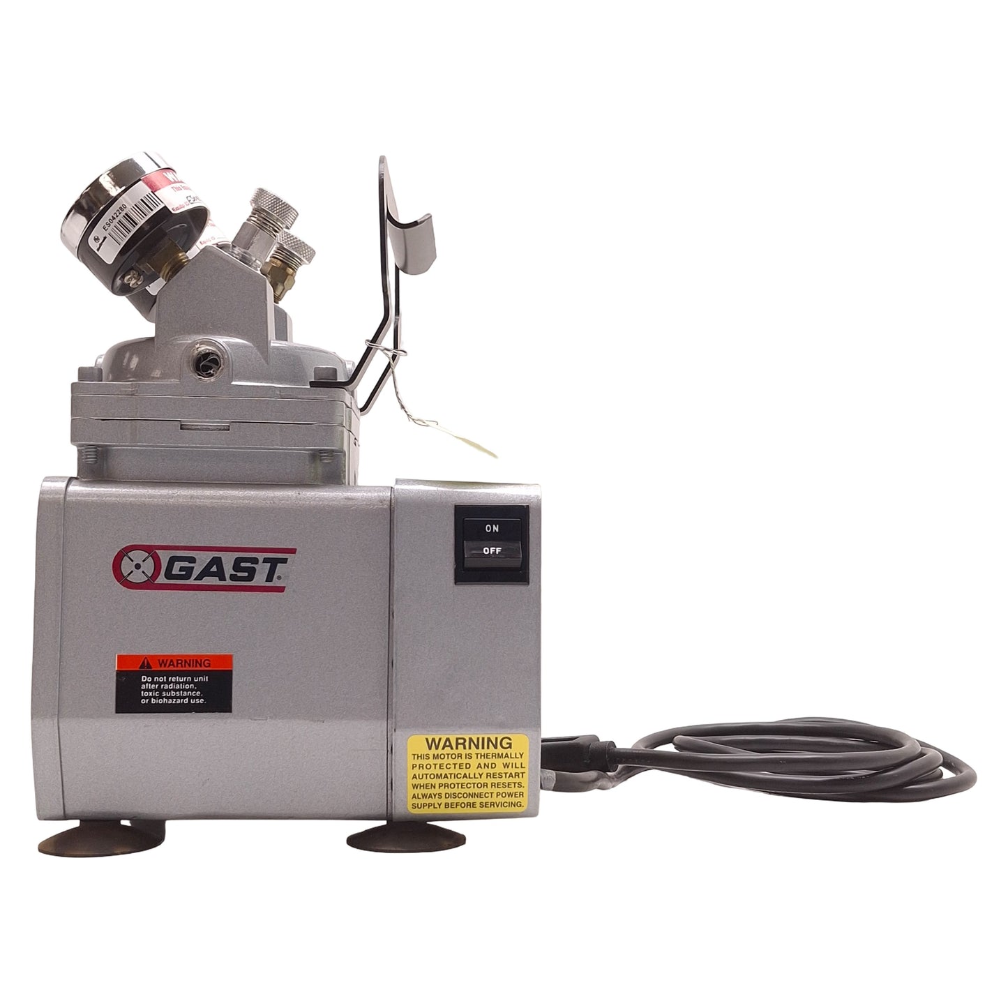 Used Gast DOA-P704-AA Compressor/Vacuum Pump 115VAC 4.5A, 1/8HP, 60psi Max, 3/8 NPT