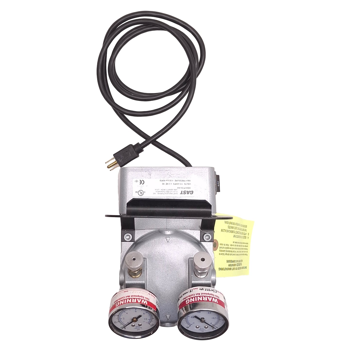 Used Gast DOA-P704-AA Compressor/Vacuum Pump 115VAC 4.5A, 1/8HP, 60psi Max, 3/8 NPT