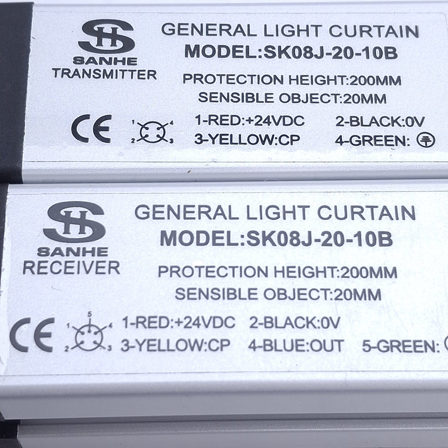 Used Sahe SK08J-20-10B Safety Light Curtain Transmitter & Receiver 24VDC, 200mm