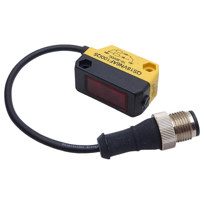 Used Banner QS18VN6AF100Q5 Photoelectric Sensor, NPN, 1-100mm Range, 30VDC, 4-Pin M12