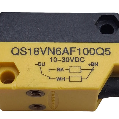 Used Banner QS18VN6AF100Q5 Photoelectric Sensor, NPN, 1-100mm Range, 30VDC, 4-Pin M12