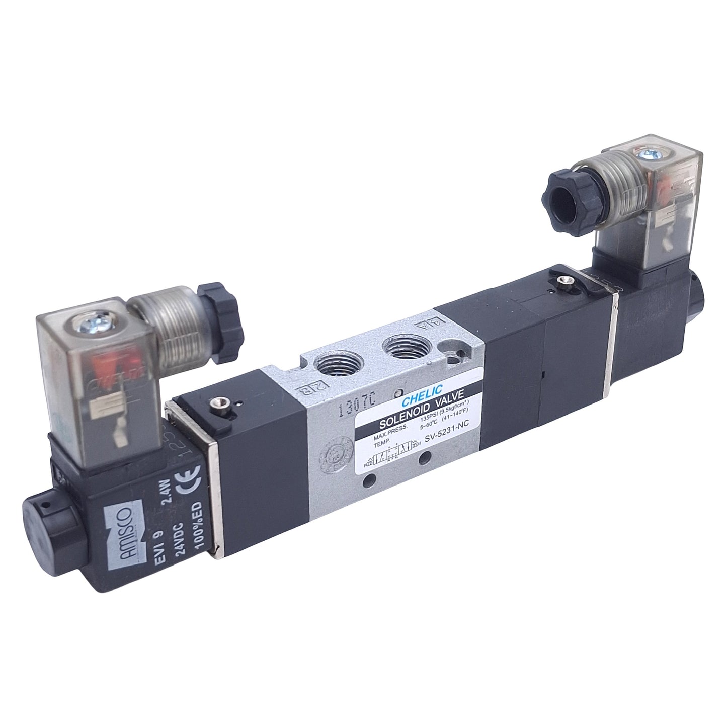 Used Chelic SV-5231-NC Solenoid Valve 5-Port 3-Position, 1/8 Rc Port, 24VDC Coil