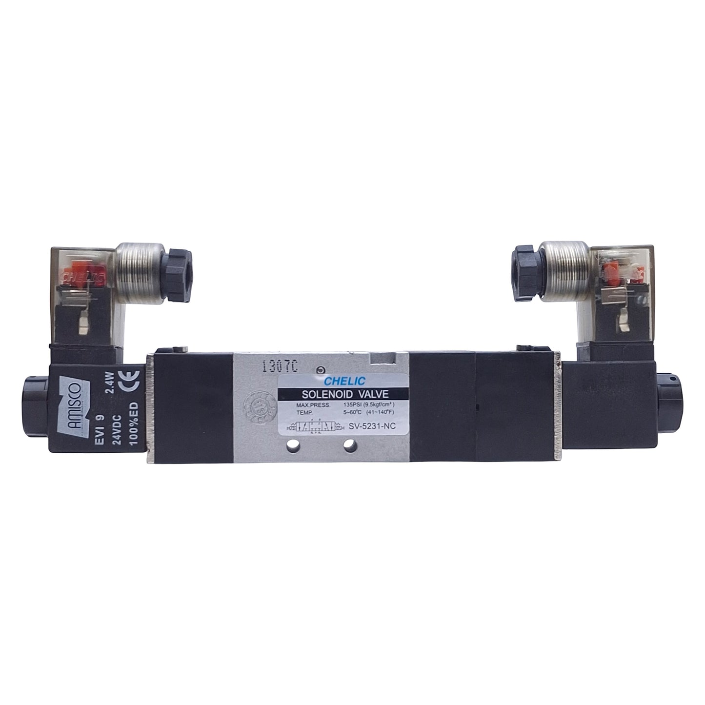 Used Chelic SV-5231-NC Solenoid Valve 5-Port 3-Position, 1/8 Rc Port, 24VDC Coil