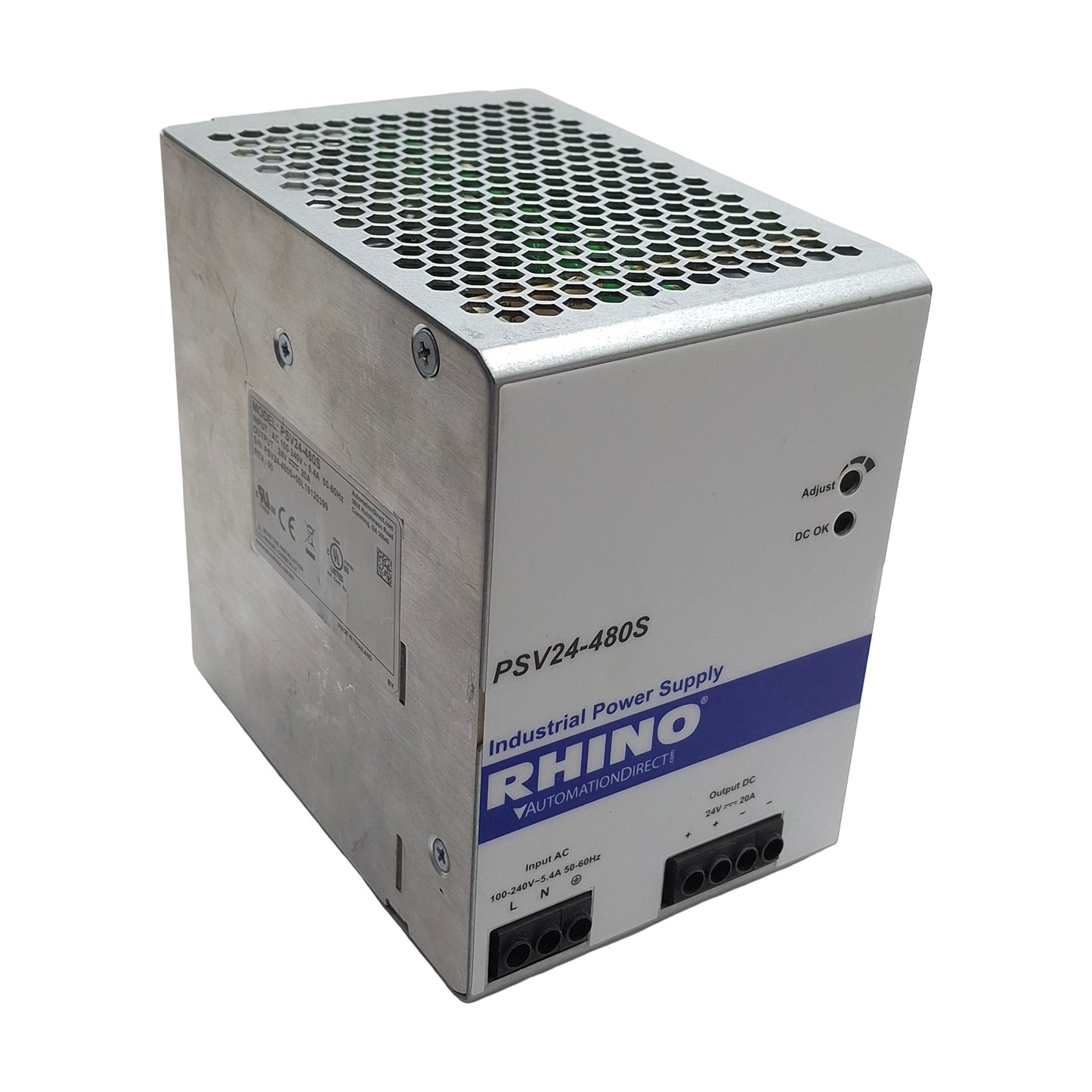 Used Rhino PSV24-480S Power Supply, 100-240VAC Input, 24VDC 20A Output, 480W