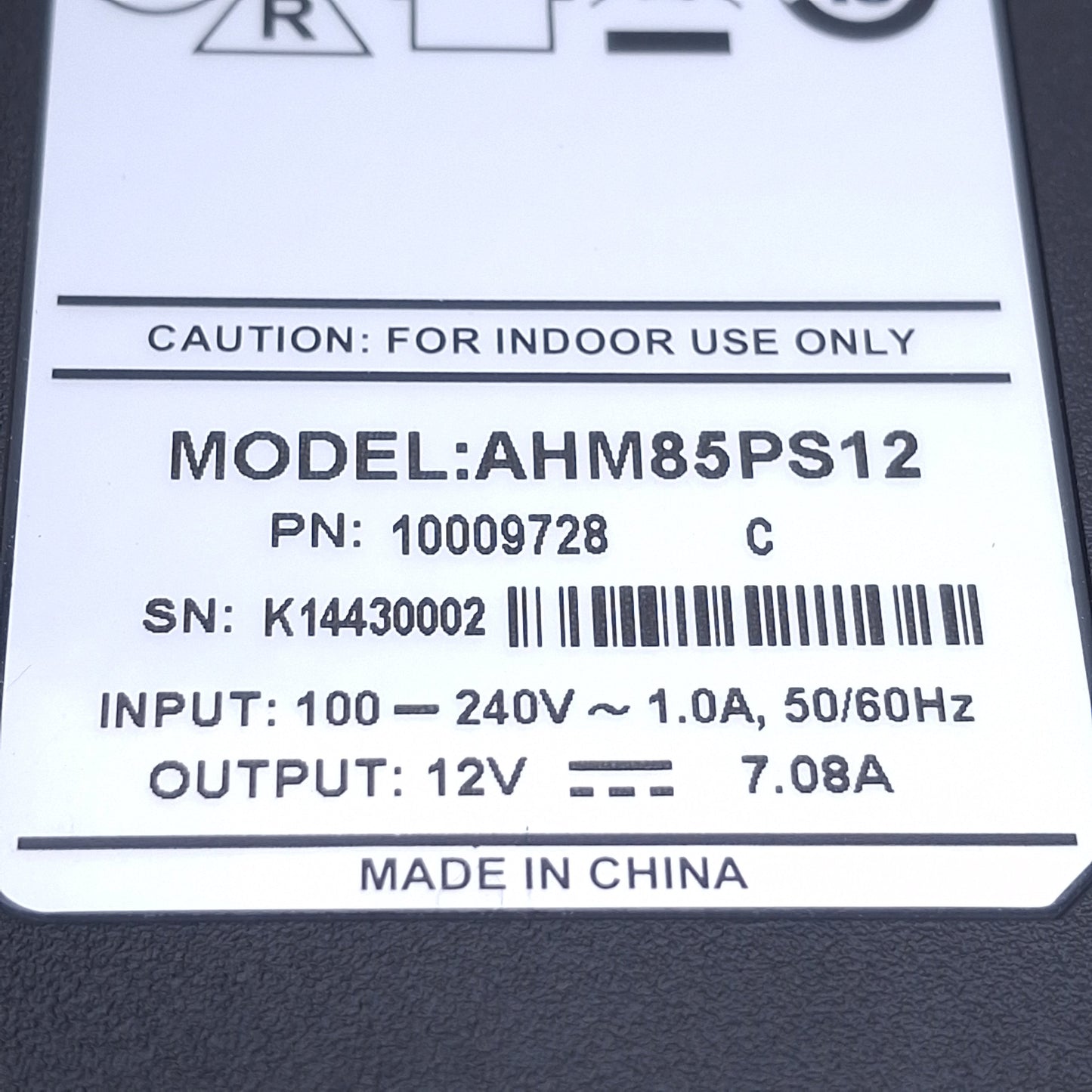 Used XP Power AHM85PS12 Power Supply 85W, 12VDC Output, 100-240VAC Input, 35in Cable