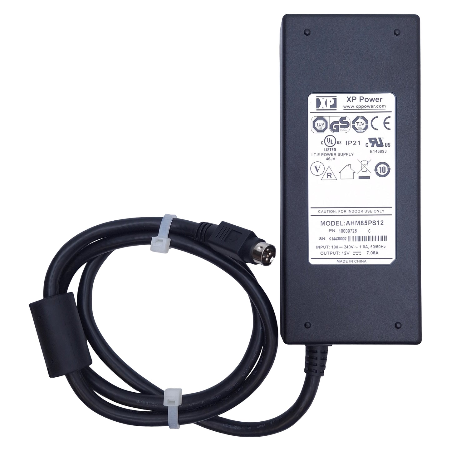 Used XP Power AHM85PS12 Power Supply 85W, 12VDC Output, 100-240VAC Input, 35in Cable