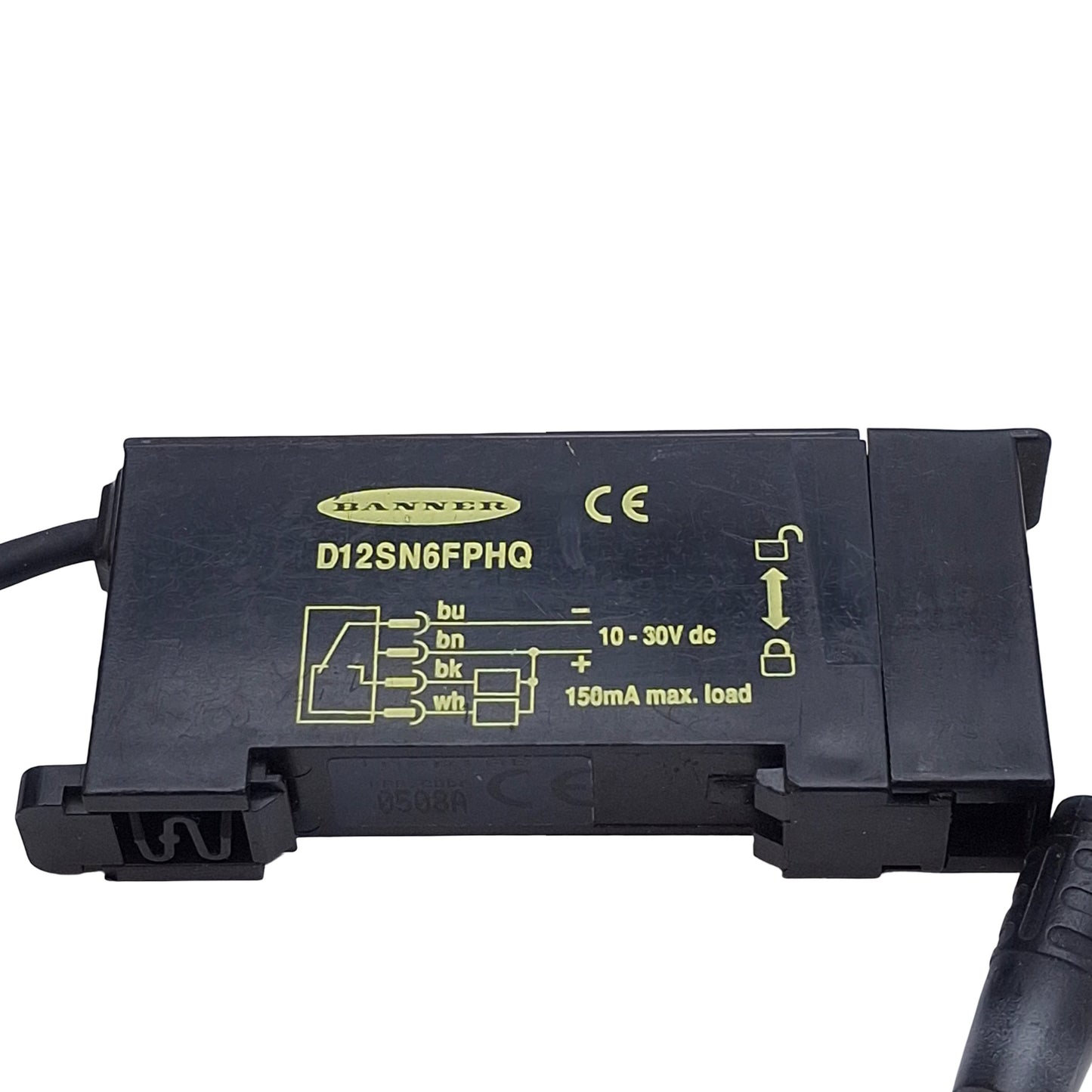 Used Banner D12SN6FPHQ Plastic Fiber Optic Amplifier, NPN, 10-30VDC, 4-Pin M8, 6in