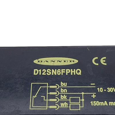 Used Banner D12SN6FPHQ Plastic Fiber Optic Amplifier, NPN, 10-30VDC, 4-Pin M8, 6in