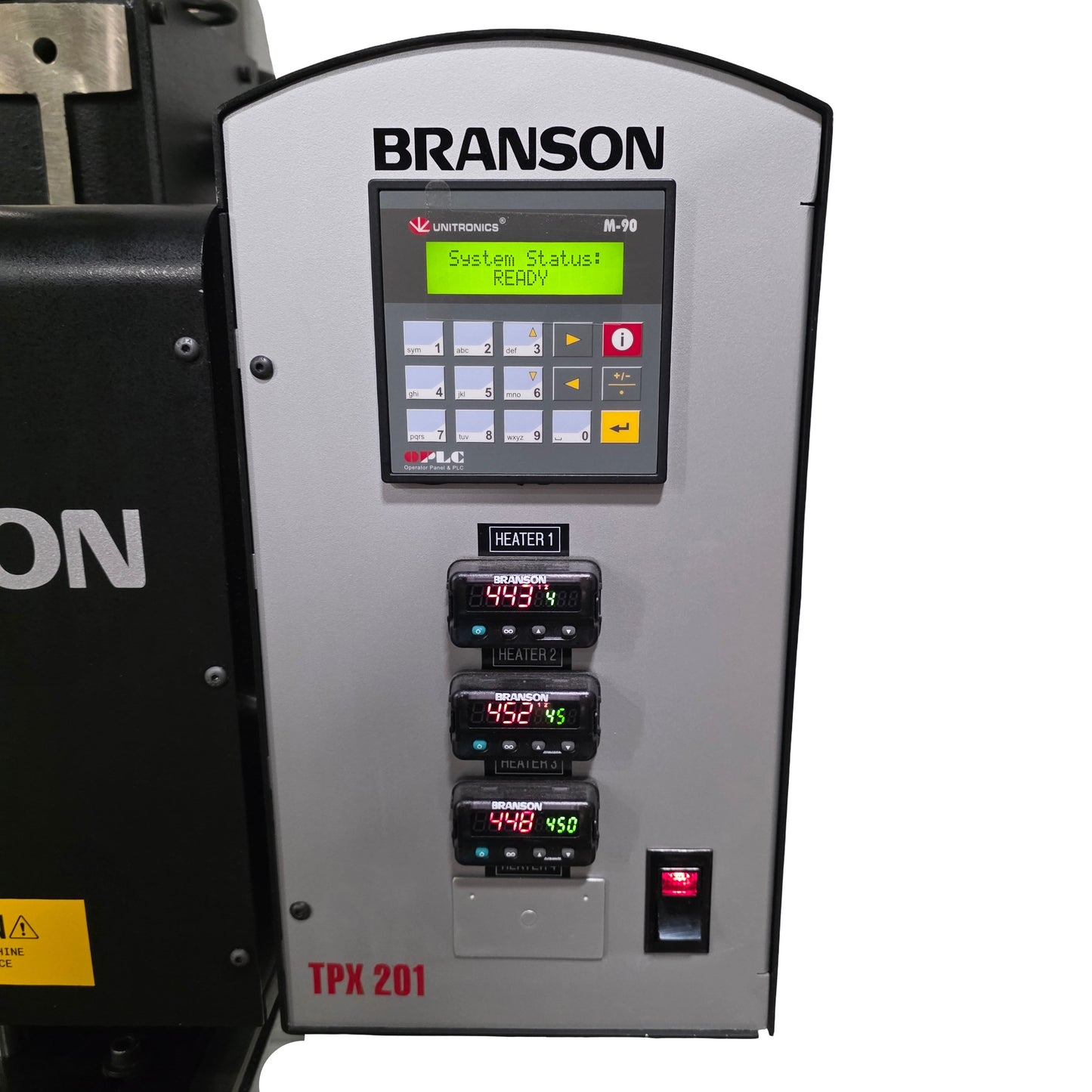 Used Branson 201-3 TPX Thermal Processor Welder Staker 3-Zone, 4" Stroke, 120VAC 15A
