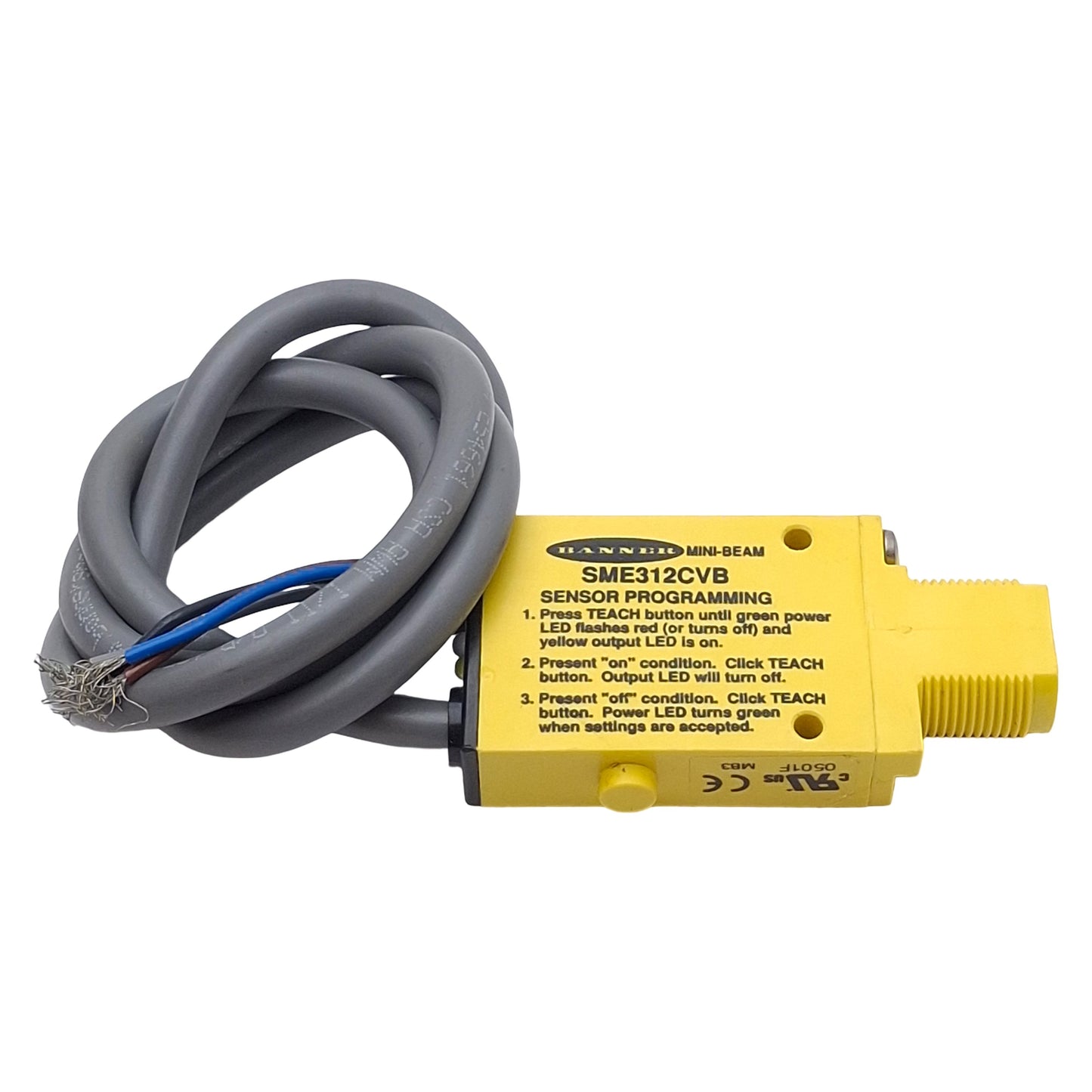 Used Banner SME312CVB Photoelectronic Sensor, NPN/PNP, 16mm Range, 30VDC, 5-Wire Lead
