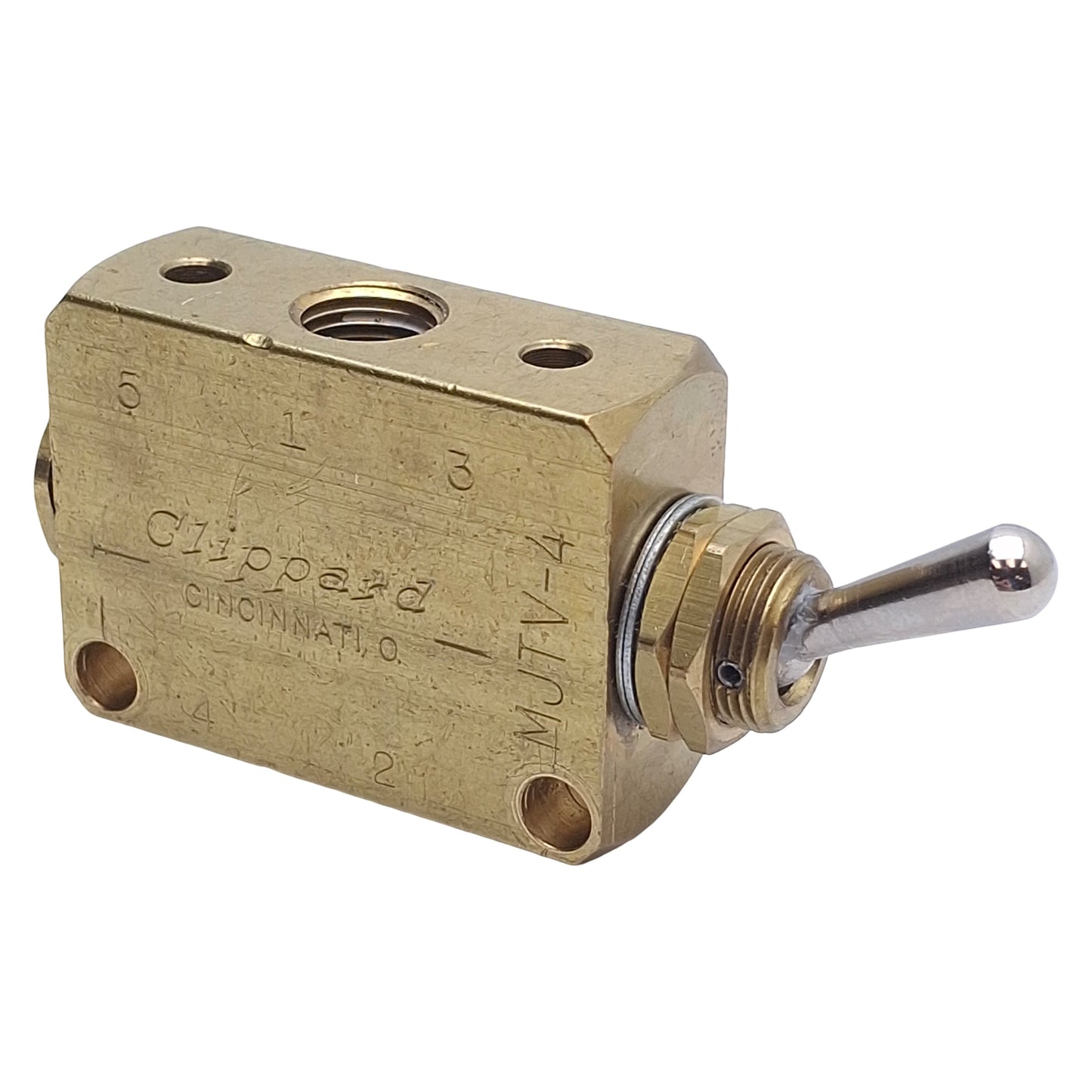 Used Clippard MJTV-4 Pneumatic Toggle Valve 2-Position 5-Port, 150psi, 1/8" NPT