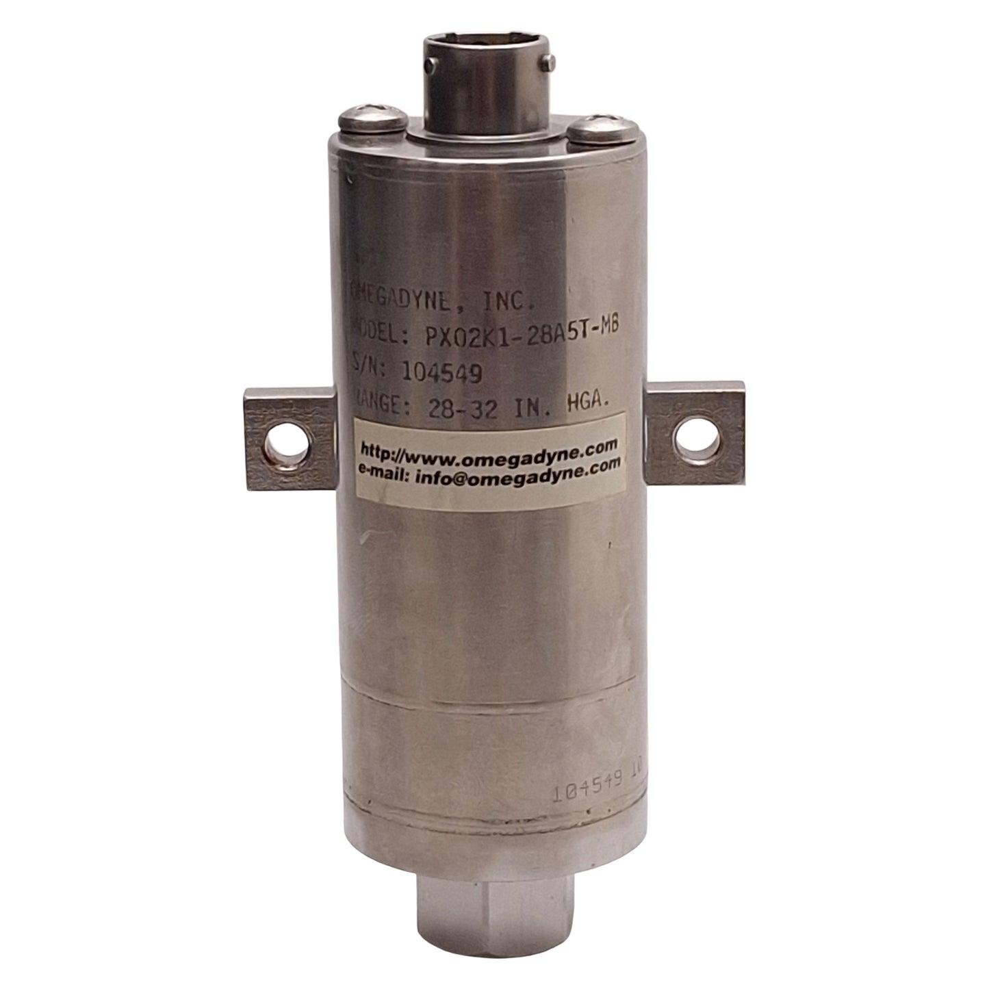 Used Omegadyne PX02K1-28A5T-MB Pressure Transducer, 28-32inHg, 0-5VDC, 7/16in-20 Port