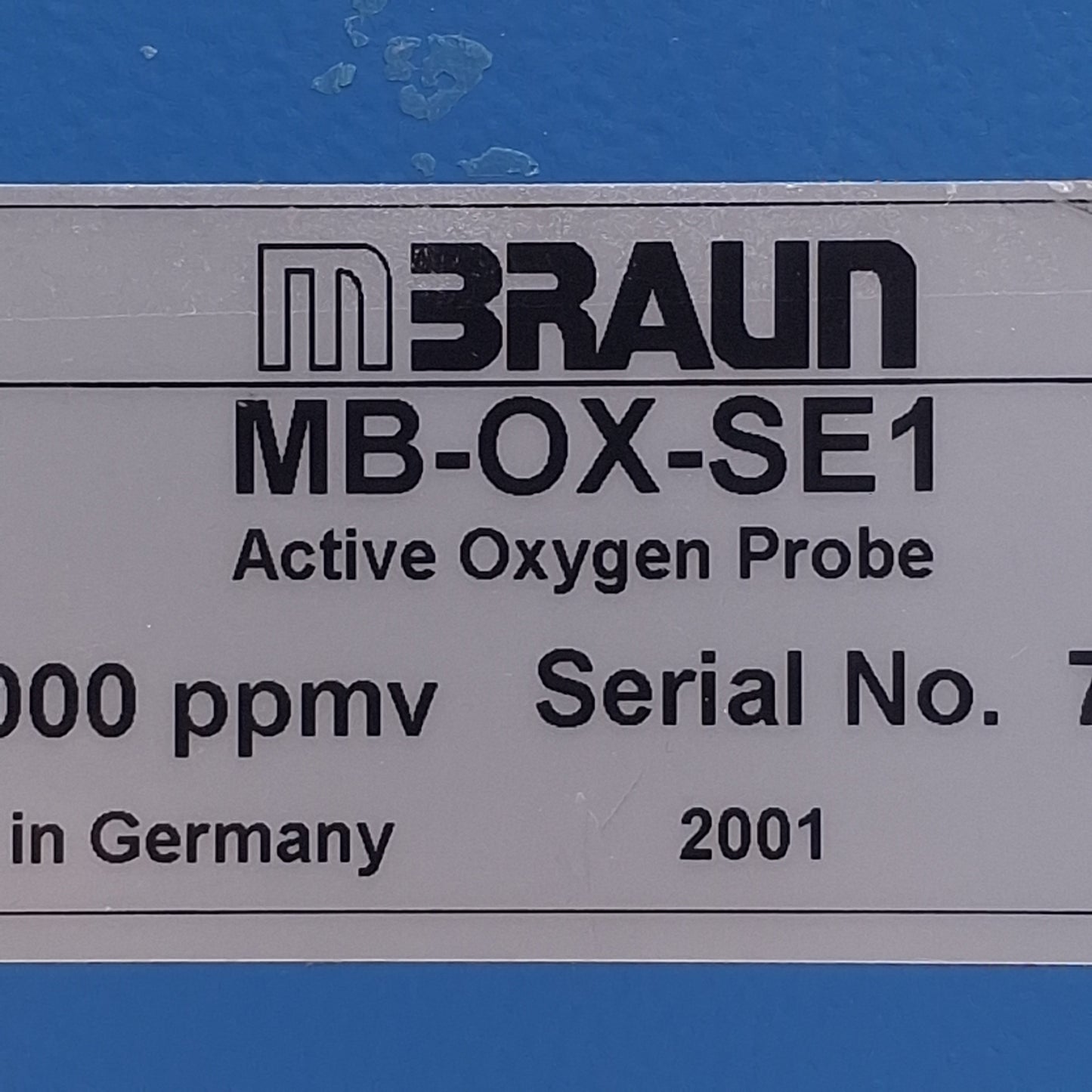 Used Mbraun MB-OX-SE1 Oxygen Analyzer Probe 0-1000ppmv, 800-1200mbar, 24VDC, ø26mm