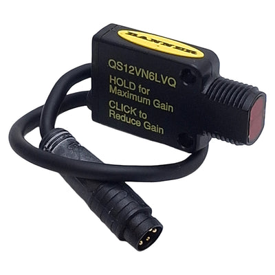 Used Banner QS12VN6LVQ Photoelectric Sensor, NPN, 2m Range, 10-30VDC, 4-Pin M8, 6in