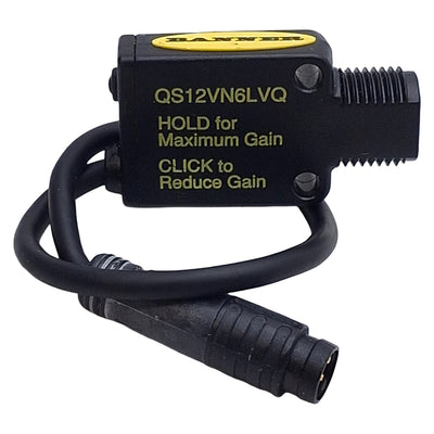 Used Banner QS12VN6LVQ Photoelectric Sensor, NPN, 2m Range, 10-30VDC, 4-Pin M8, 6in