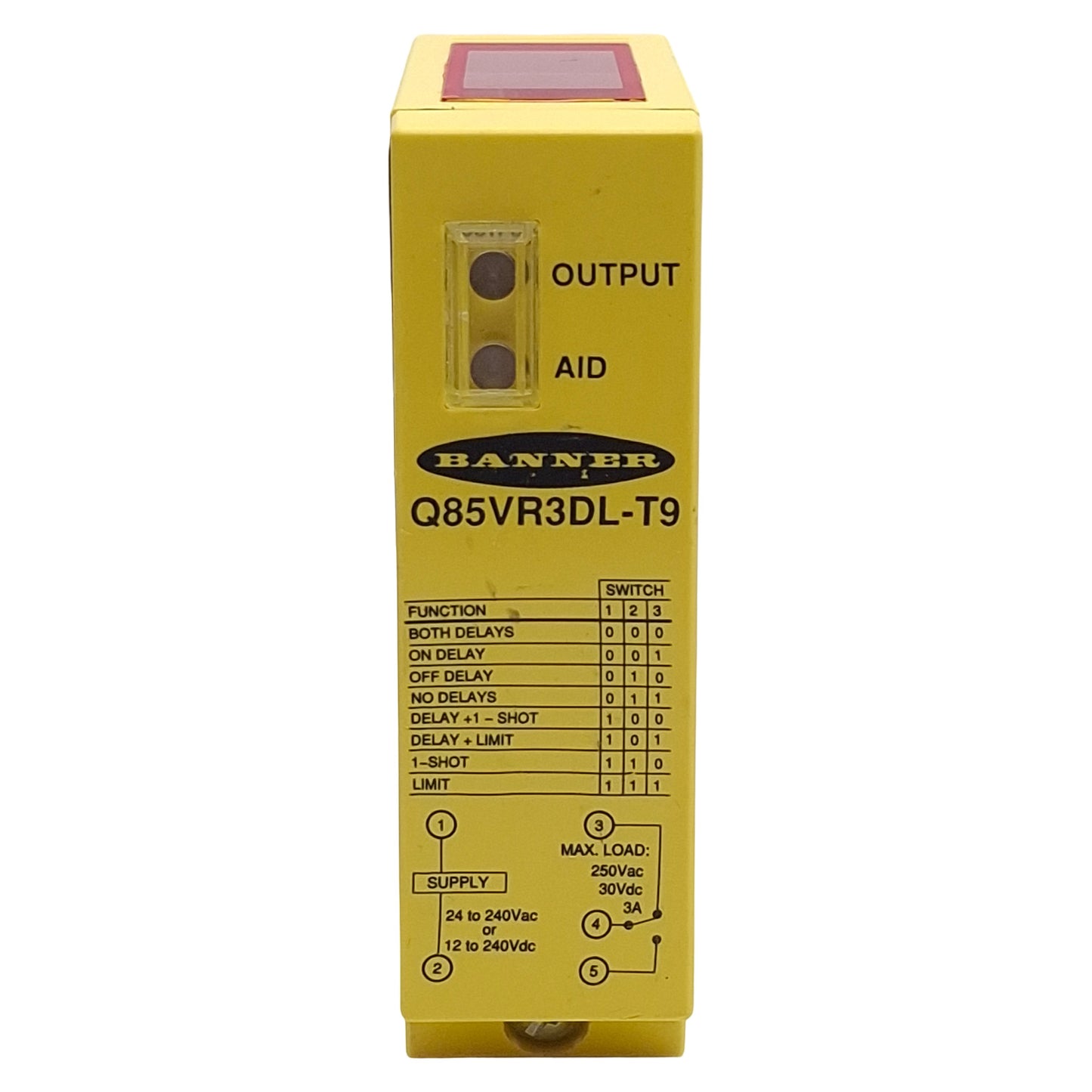 Used Banner Q85VR3DL-T9 Long Range Diffuse Sensor SPDT 1m Range, 240VAC/DC, 1/2" NPSM