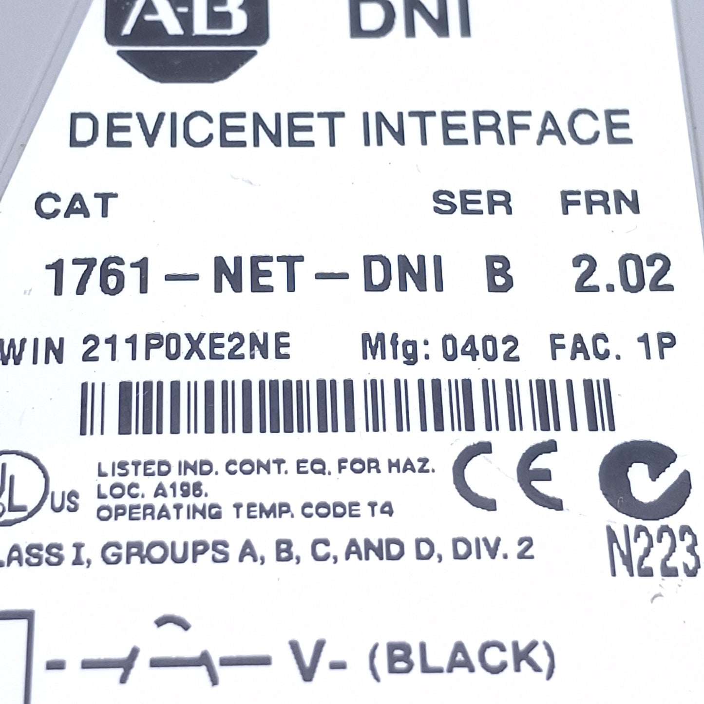Used Allen Bradley 1761-NET-DNI MicroLogix Interface Module DeviceNet to RS-232