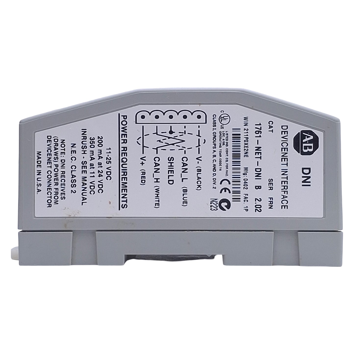 Used Allen Bradley 1761-NET-DNI MicroLogix Interface Module DeviceNet to RS-232