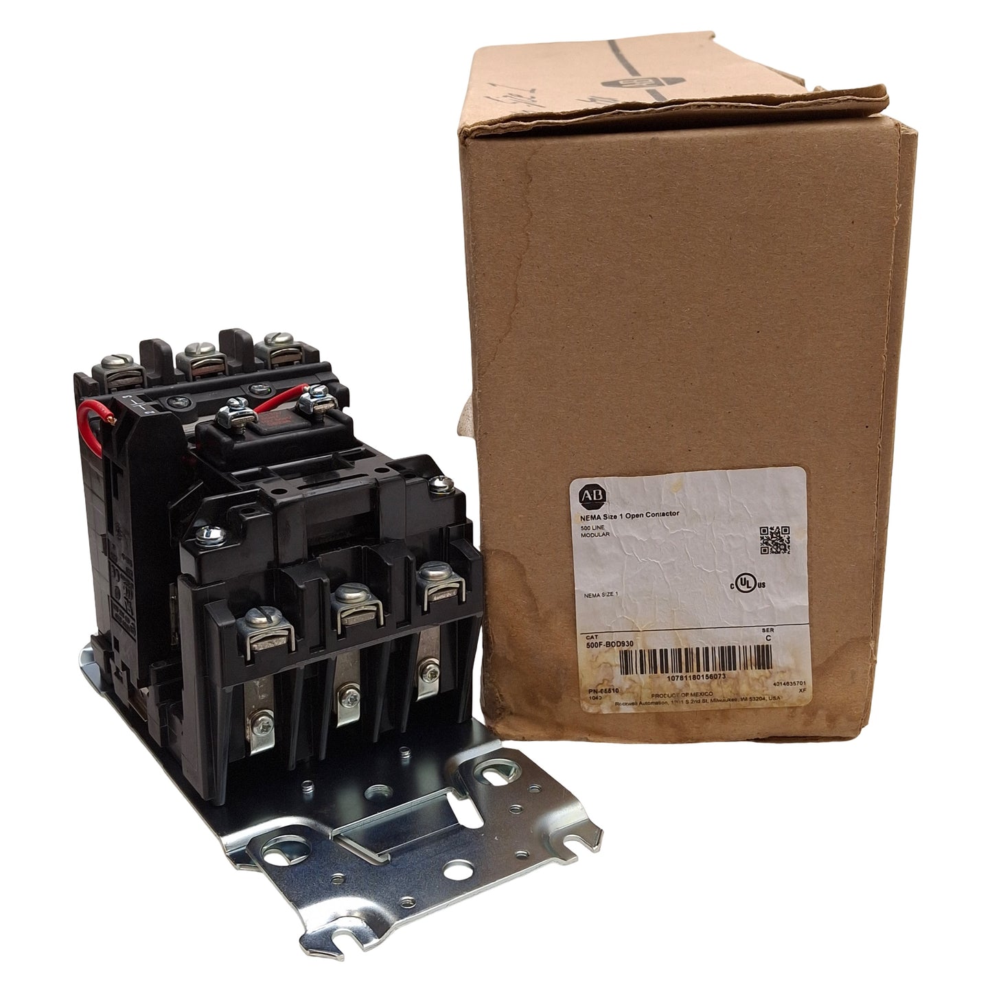 New – Open box Allen Bradley 500F-BOD930 NEMA Size 1 AC Contactor, 27A, 10HP, 110/120VAC Coil