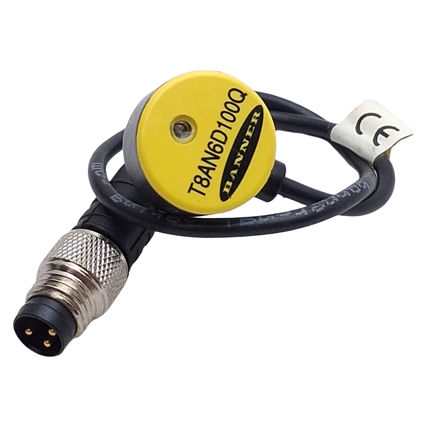 Used Banner T8AN6D100Q Photoelectronic Sensor, NPN, 100mm Range, 10-30VDC, 3-Pin M8