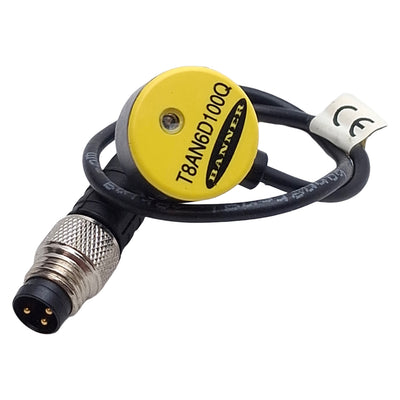 Used Banner T8AN6D100Q Photoelectronic Sensor, NPN, 100mm Range, 10-30VDC, 3-Pin M8