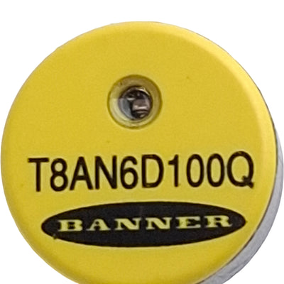 Used Banner T8AN6D100Q Photoelectronic Sensor, NPN, 100mm Range, 10-30VDC, 3-Pin M8