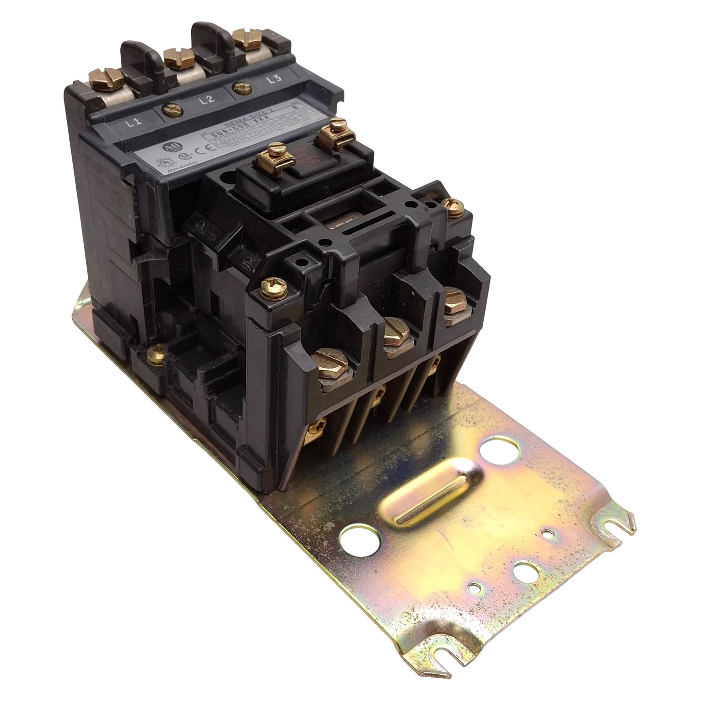 Used Allen Bradley 500F-COD-XXX NEMA Size 2 AC Contactor, 45A, 25HP, 115-120VAC Coil