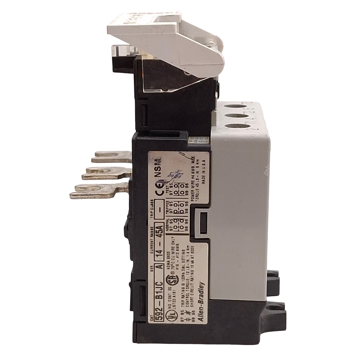 Used Allen Bradley 592-B1JC Solid State Overload Relay 14-45A, 3Ø 600VAC, NEMA Size 2