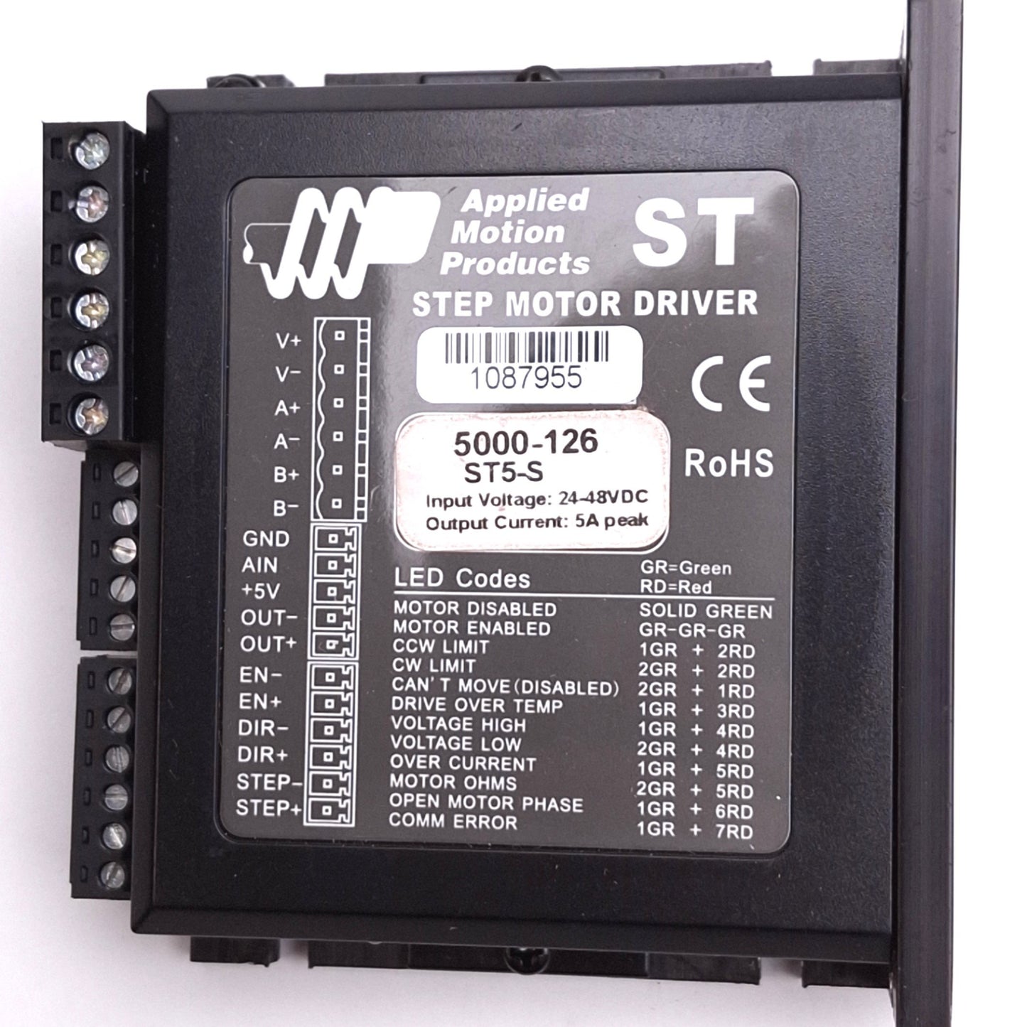 Used Applied Motion ST5-S Step Motor Driver, 24-48VDC In, 5A Peak, SCL RS-232