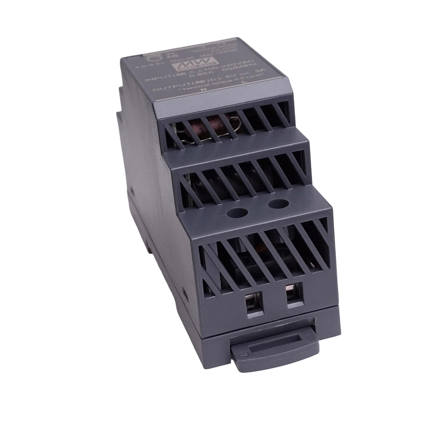 New Meanwell HDR-30-5 Power Supply, 100-240VAC 0.88A In, 5VDC 3A Out, 15W Max
