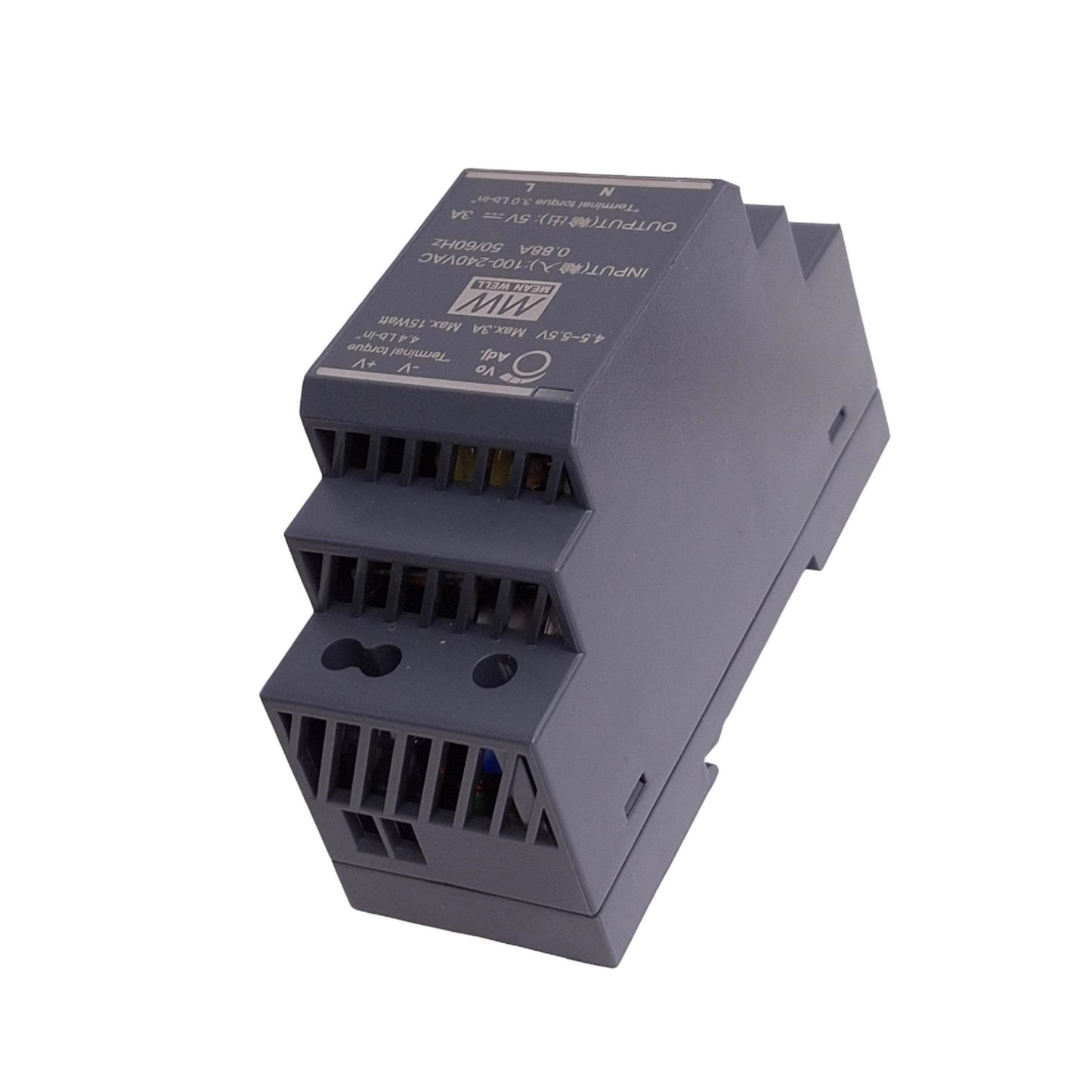 New Meanwell HDR-30-5 Power Supply, 100-240VAC 0.88A In, 5VDC 3A Out, 15W Max