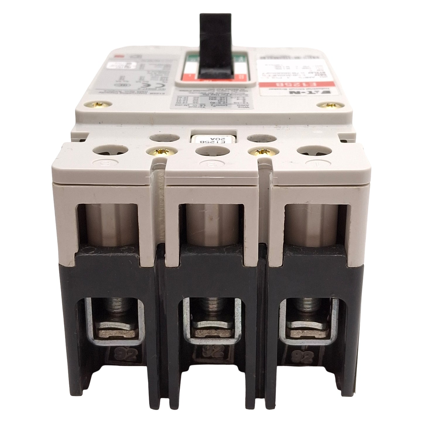 Used Eaton EGB3020FFG E125B Molded Case Circuit Breaker, 3-Pole, 20A, 480VAC/250VDC