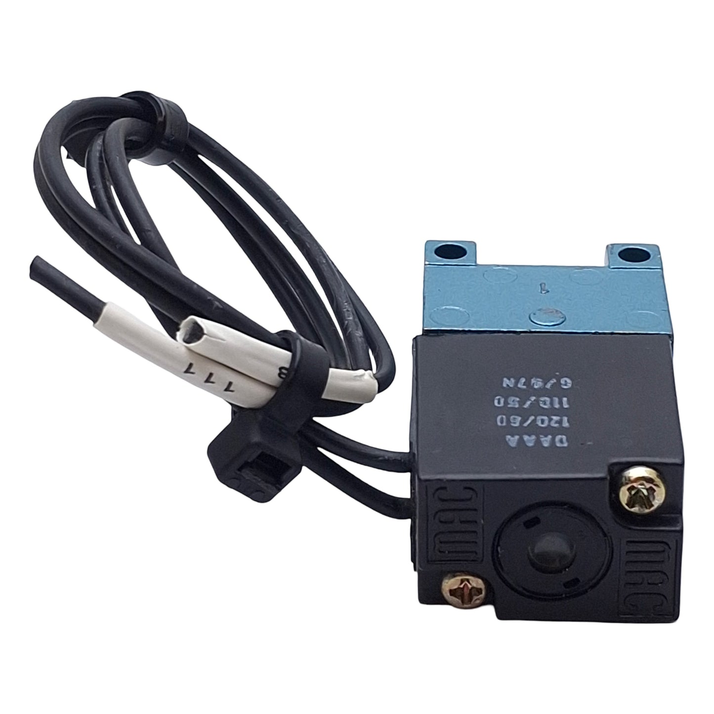Used MAC 35A-AAA-DAAA-1BA Solenoid Valve, 3-Way, 1/8in NPT, 120psi, 110/120VAC Coil
