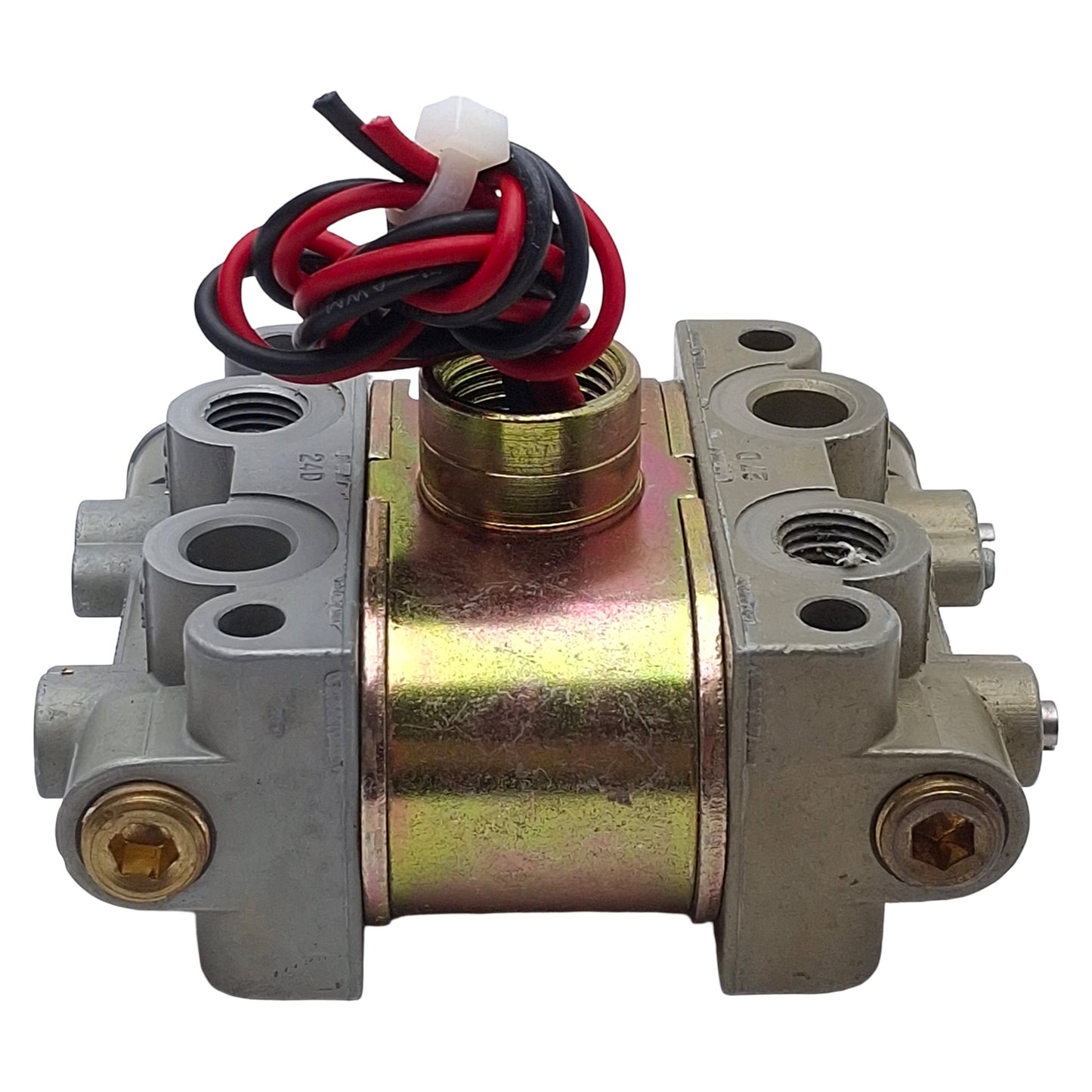 Used Parker V935LEH2100 Skinner Solenoid Valve, 4-Way, 1/4in NPT, 100psi, 120VAC Coil