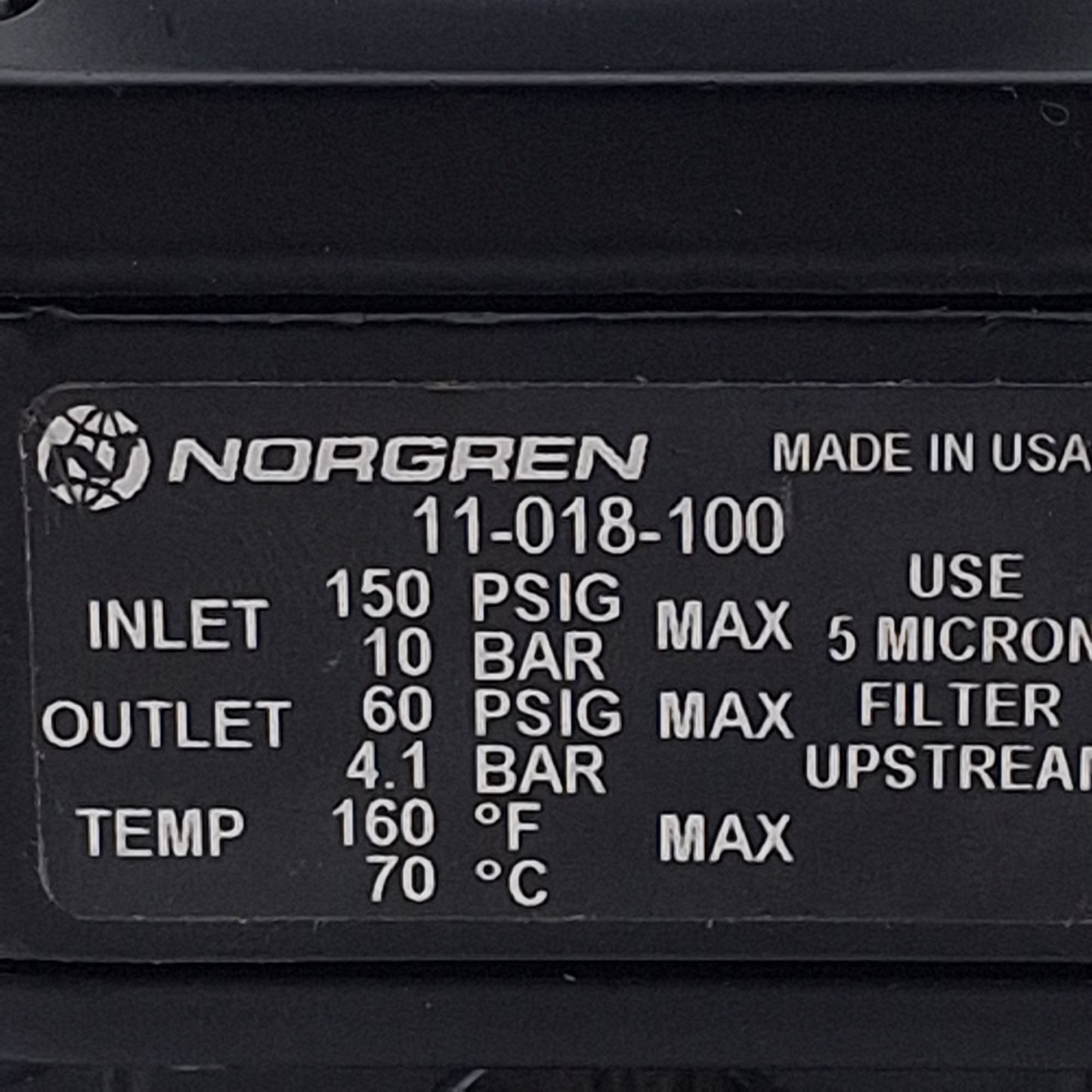 Used Norgren 11-018-100 Precision Pressure Regulator, 1/4in PTF, 150psi In, 60psi Set