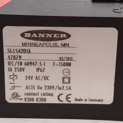 Used Banner SI-LS42DSI Safety Interlock Switch 2NC+1NO, 1500N, 24VAC/DC Coil *No Key*