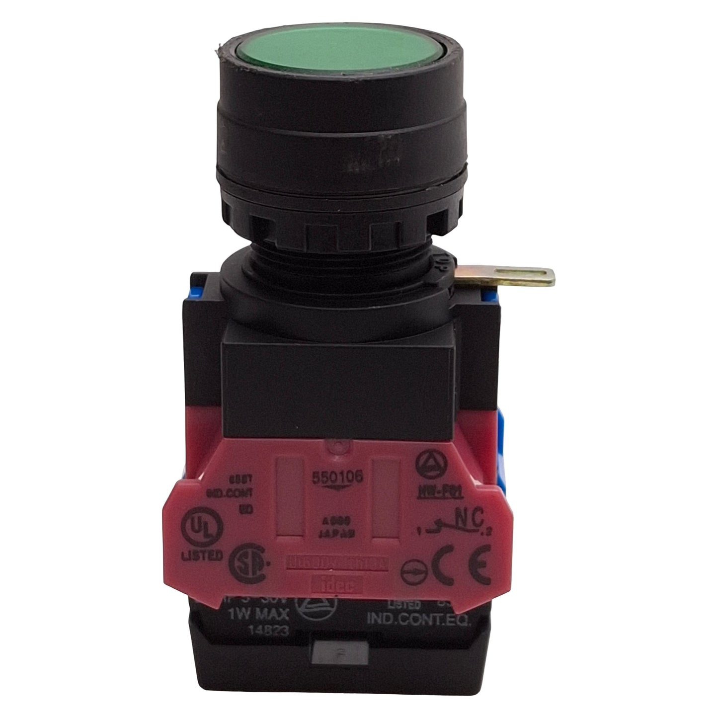 Used Idec HW1L-M1F11QD-G-24V Green Momentary Illuminated Pushbutton, 1NO+1NC, 24VDC