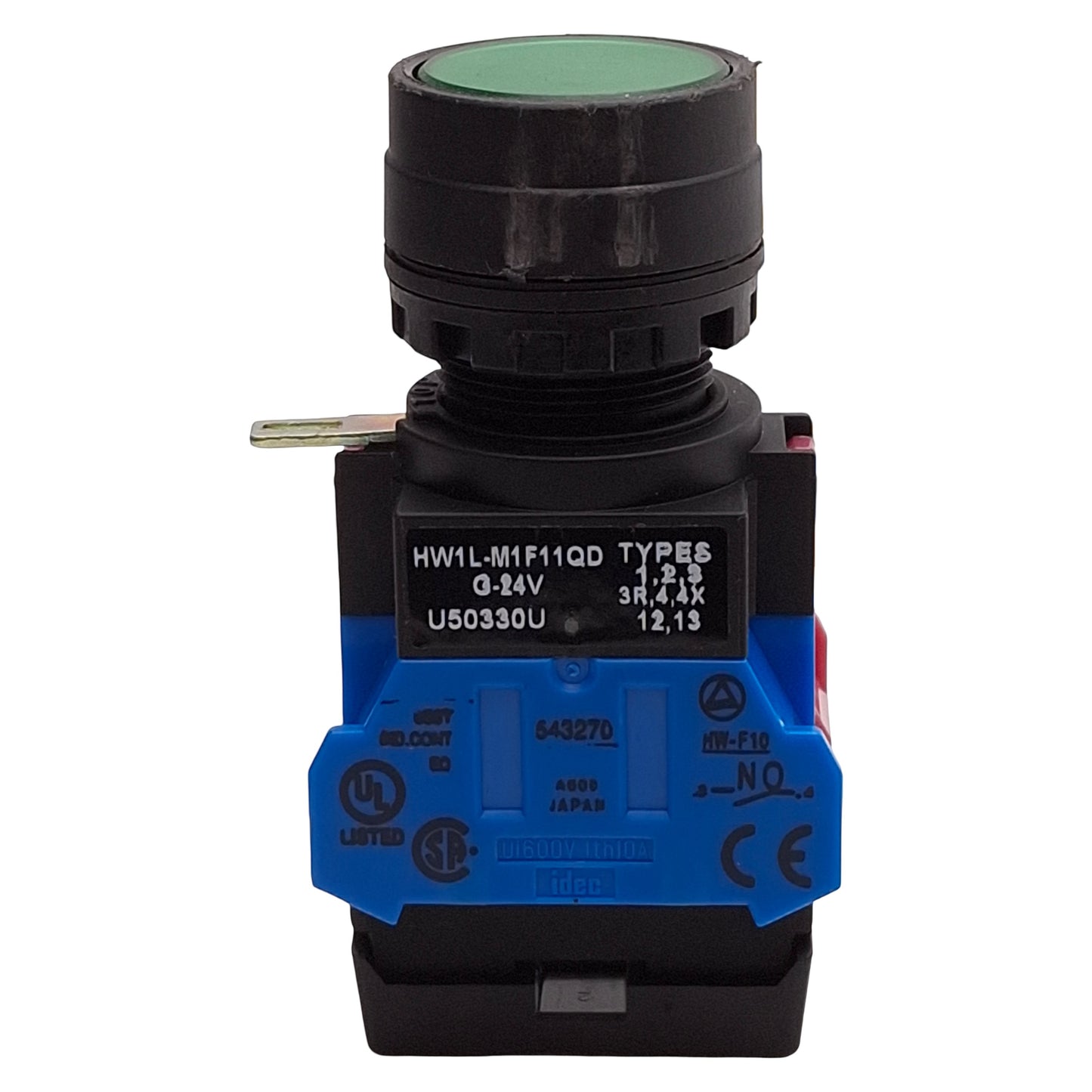 Used Idec HW1L-M1F11QD-G-24V Green Momentary Illuminated Pushbutton, 1NO+1NC, 24VDC